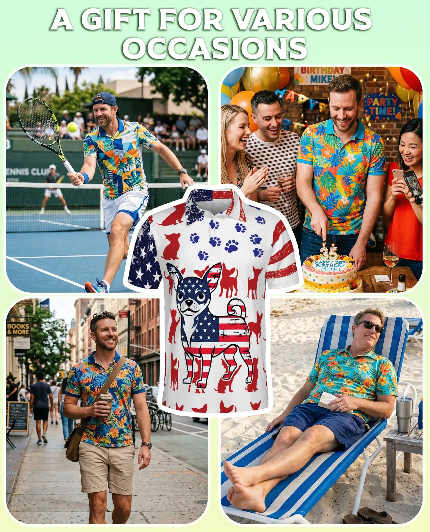 Patriotic Chihuahua Polo Shirt, American Flag Dog Print | Azhawaiian