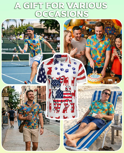 Patriotic Chihuahua Polo Shirt, American Flag Dog Print | Azhawaiian