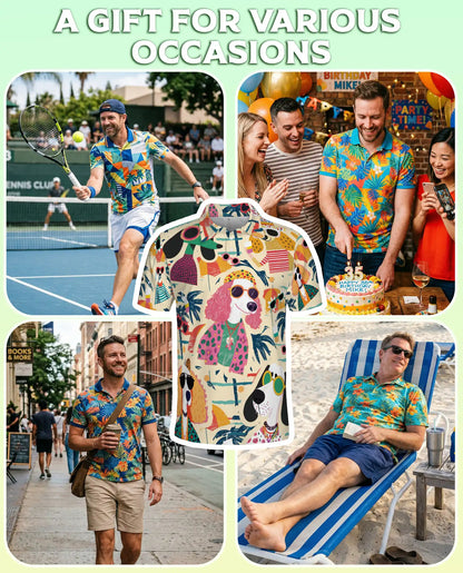 Retro Summer Stylish Dogs Beach Party Polo Shirt for Men | Azhawaiian