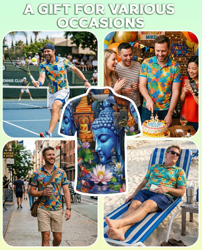 Buddha Lotus 3D Polo Shirt for Men, Spiritual Zen Art Style | Azhawaiian