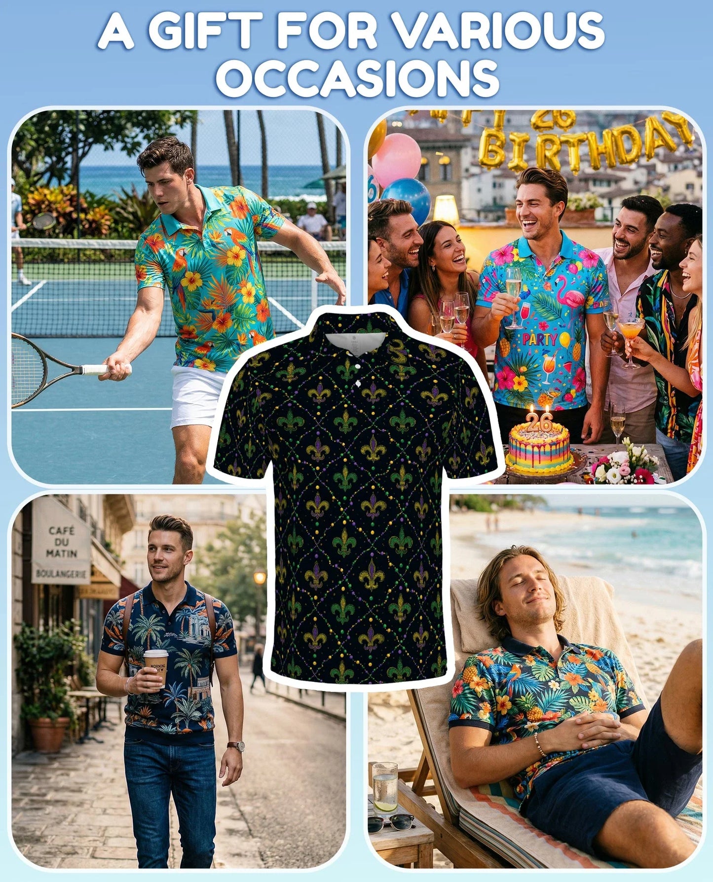 Mardi Gras Pattern Polo Shirt for Men, Carnival Festival Style | Azhawaiian