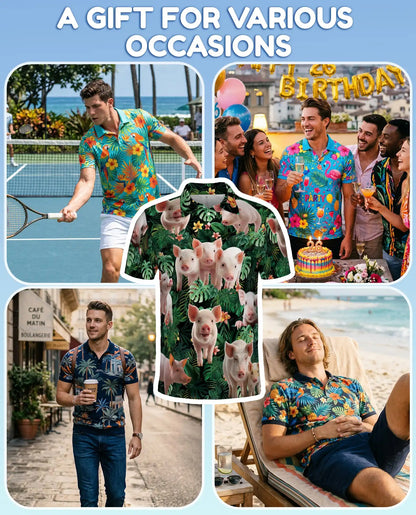 Tropical Pig Polo Shirt, Farm Animal Island Style | Azhawaiian