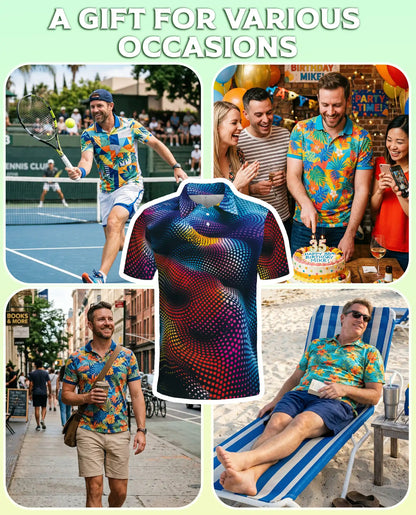 Abstract Dot Wave Polo Shirt, Colorful Modern Style | Azhawaiian