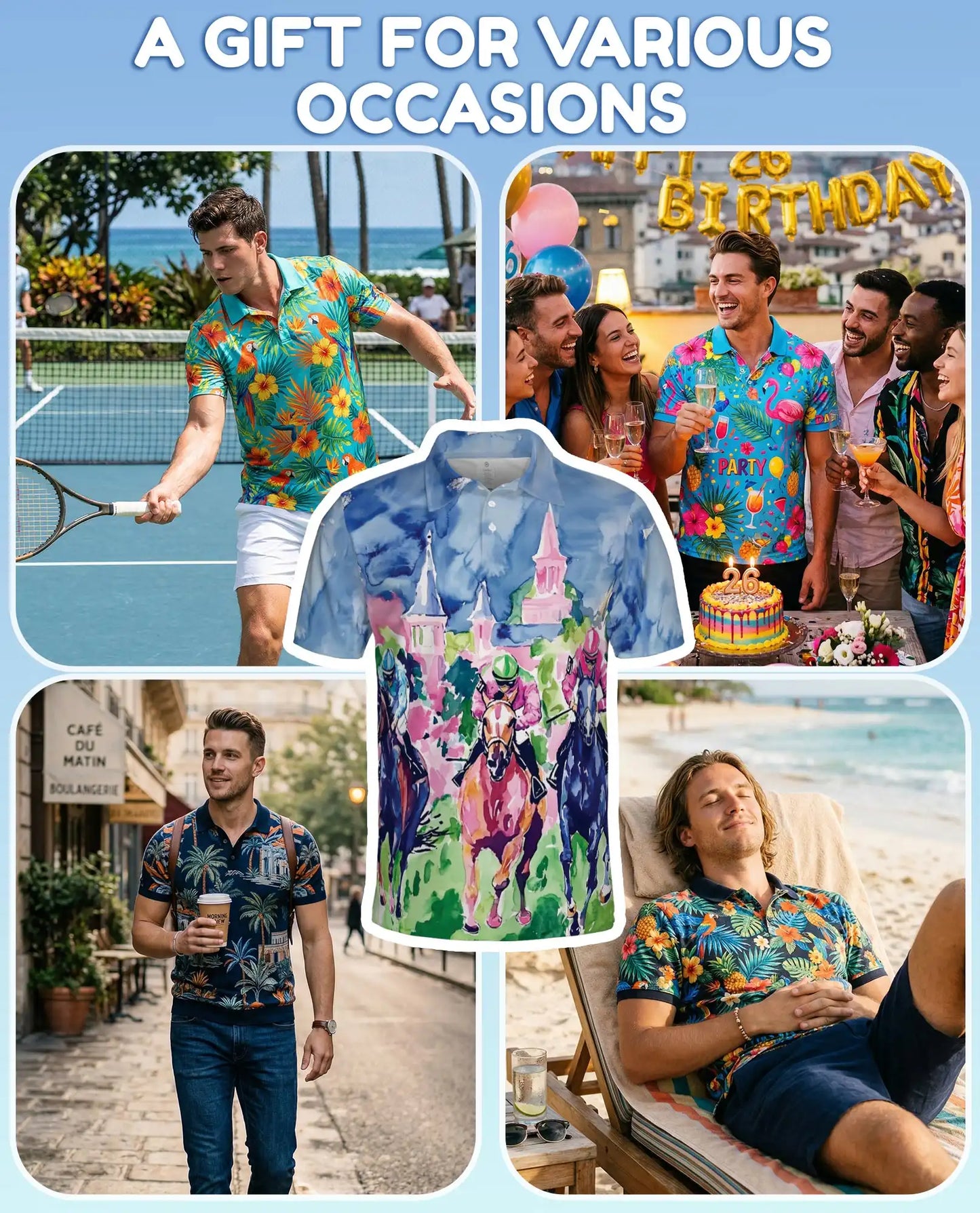 Horse Racing Art Polo Shirt, Colorful Derby Style | Azhawaiian