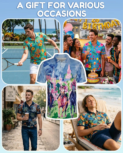 Horse Racing Art Polo Shirt, Colorful Derby Style | Azhawaiian