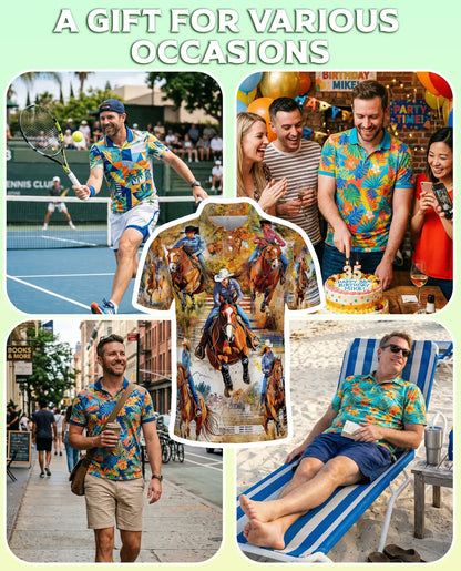 Barrel Racing 3D Polo Shirt for Men, Western Rodeo Cowboy Style | Azhawaiian