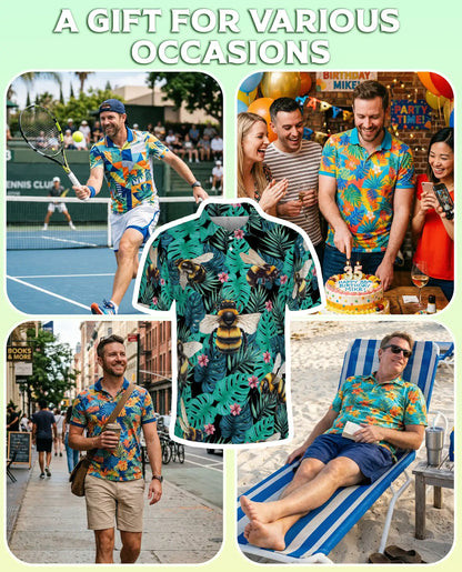 Bee Tropical Polo Shirt, Monstera Jungle Print | Azhawaiian
