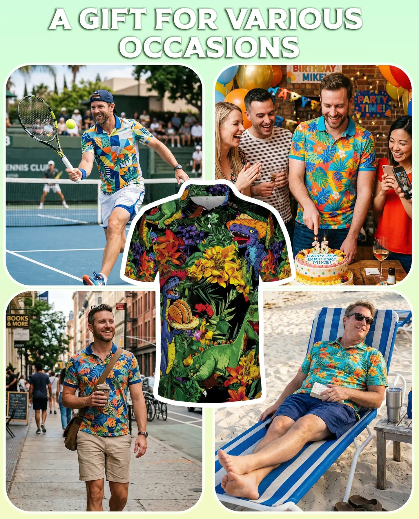 Funny Dinosaur Hawaiian 3D Polo Shirt for Men | Azhawaiian