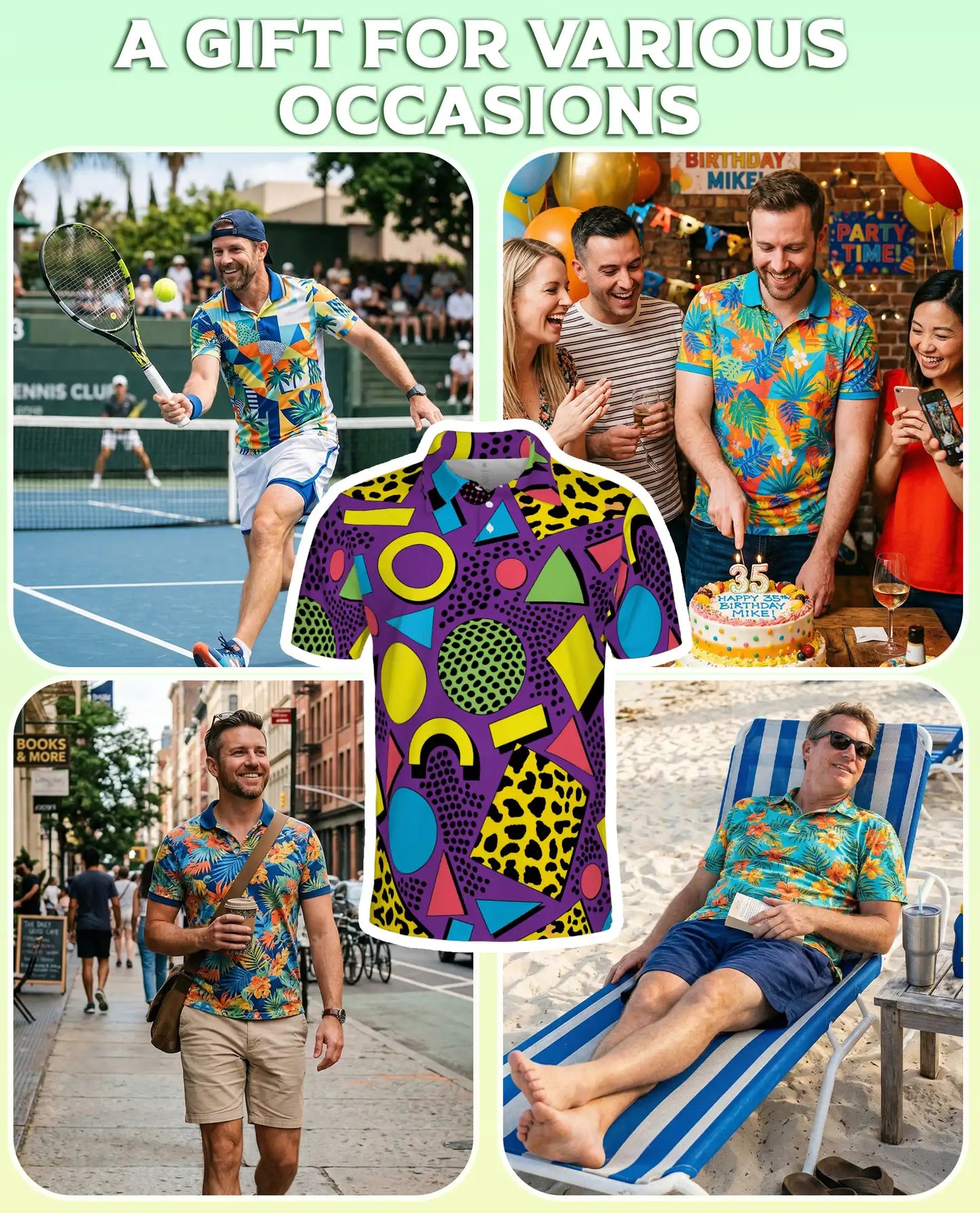 80s Retro Geometric Polo Shirt for Men | Azhawaiian