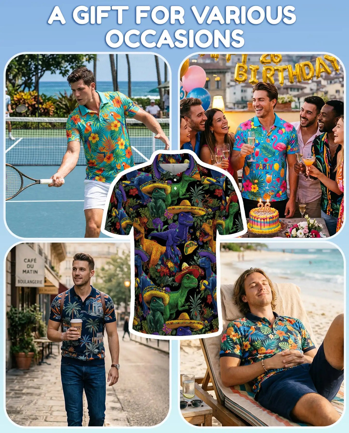 Fiesta Dinosaur Polo Shirt - Colorful Taco T Rex Style | Azhawaiian