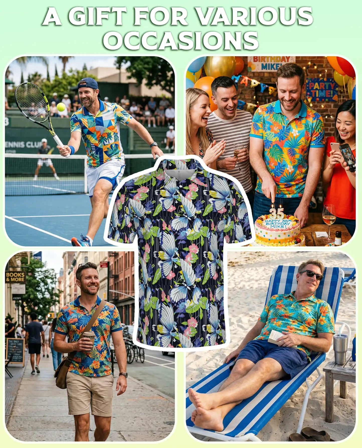 Tropical Butterfly 3D Polo Shirt for Men, Floral Nature Garden Style | Azhawaiian