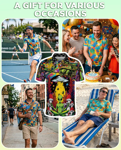 Psychedelic Alien Polo Shirt, Cosmic UFO Hippie Style | Azhawaiian