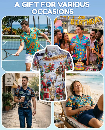 Santa Claus Christmas 3D Polo Shirt for Men, Festive Holiday Winter Style | Azhawaiian