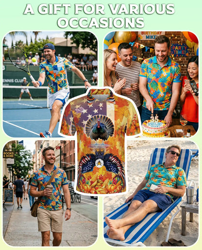 Patriotic Thanksgiving Turkey Polo Shirt for Men | Azhawaiian