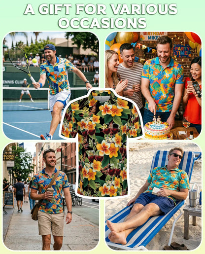 Tropical Wine Floral 3D Polo Shirt for Men, Elegant Hawaiian Party Style | Azhawaiian
