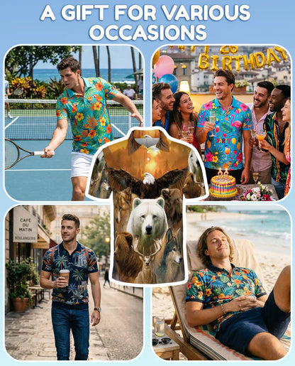 Wild Animal Forest Polo Shirt for Men, Majestic Wildlife Print | Azhawaiian