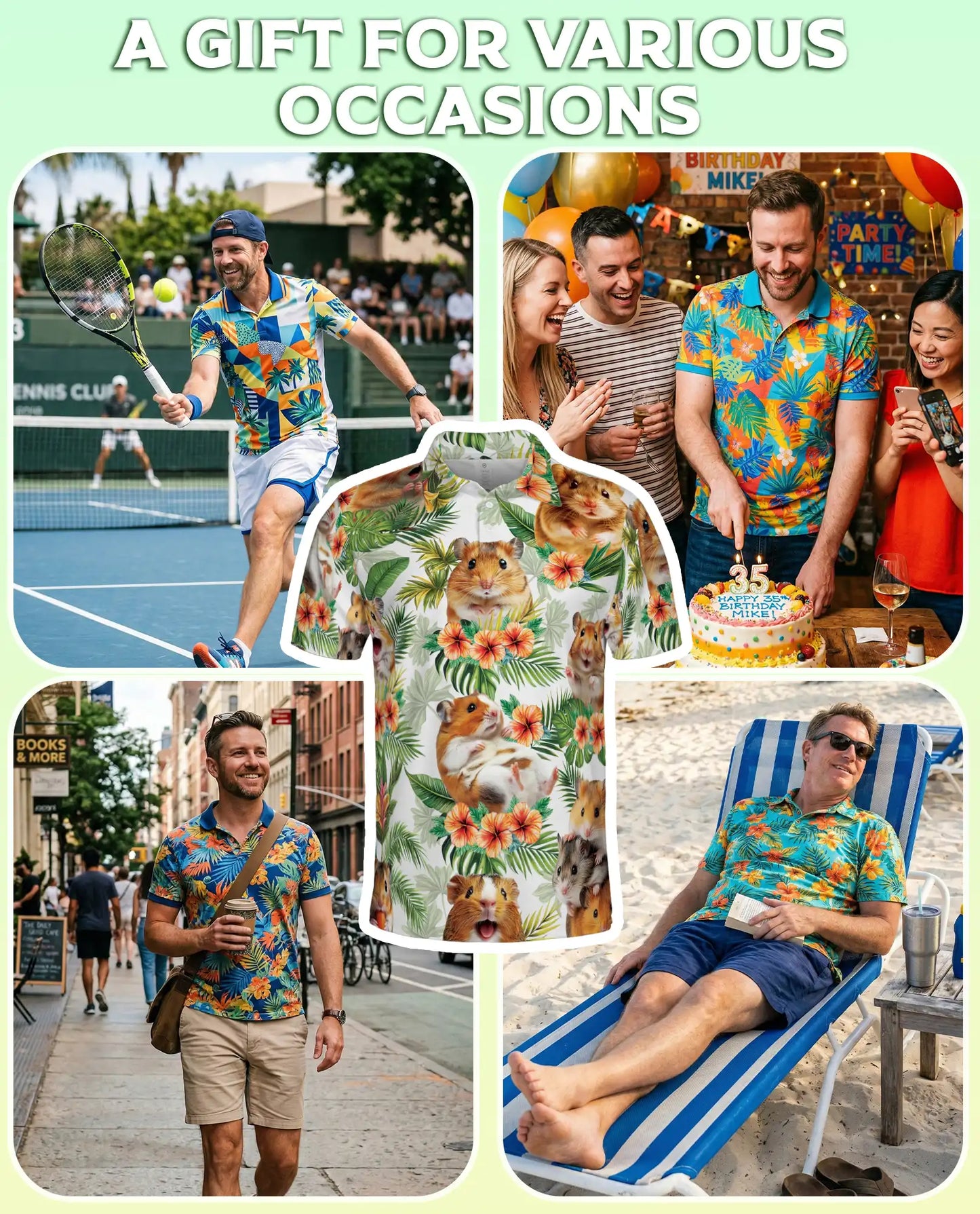 Hamster Polo Shirt, Tropical Hibiscus Pet Print | Azhawaiian