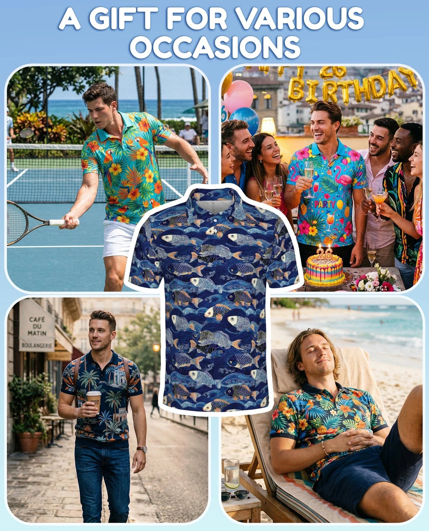 Japanese Koi Fish Pattern Polo Shirt for Men, Traditional Asian Art | Azhawaiian