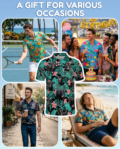 Tropical Black Cow Polo Shirt for Men, Farm Animal Lover Style | Azhawaiian