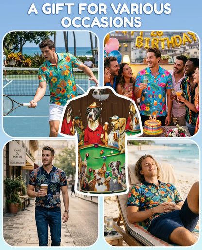 Funny Dogs Playing Pool 3D Polo Shirt for Men, Beer Party Pet Style | Azhawaiian