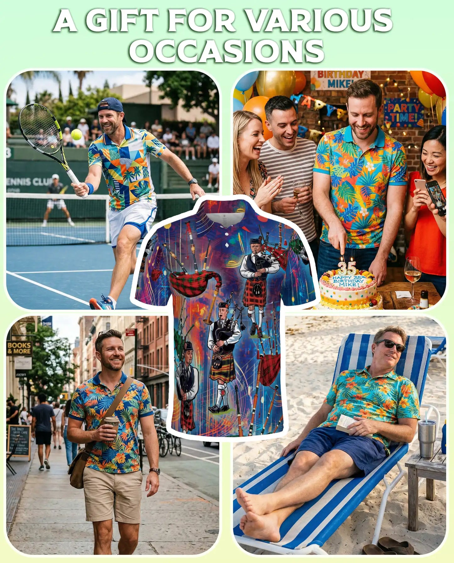 Scottish Bagpipe Musician 3D Polo Shirt for Men, Celtic Highland Style | Azhawaiian