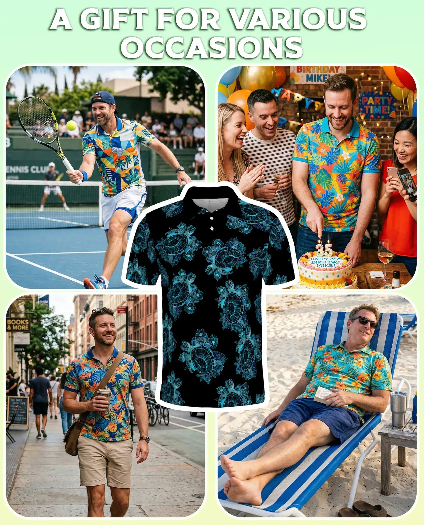 Sea Turtle Polo Shirt, Blue Tribal Hawaiian Print | Azhawaiian