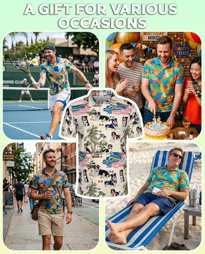 Australian Shepherd Dog Polo Shirt, Tropical Beach Print | Azhawaiian
