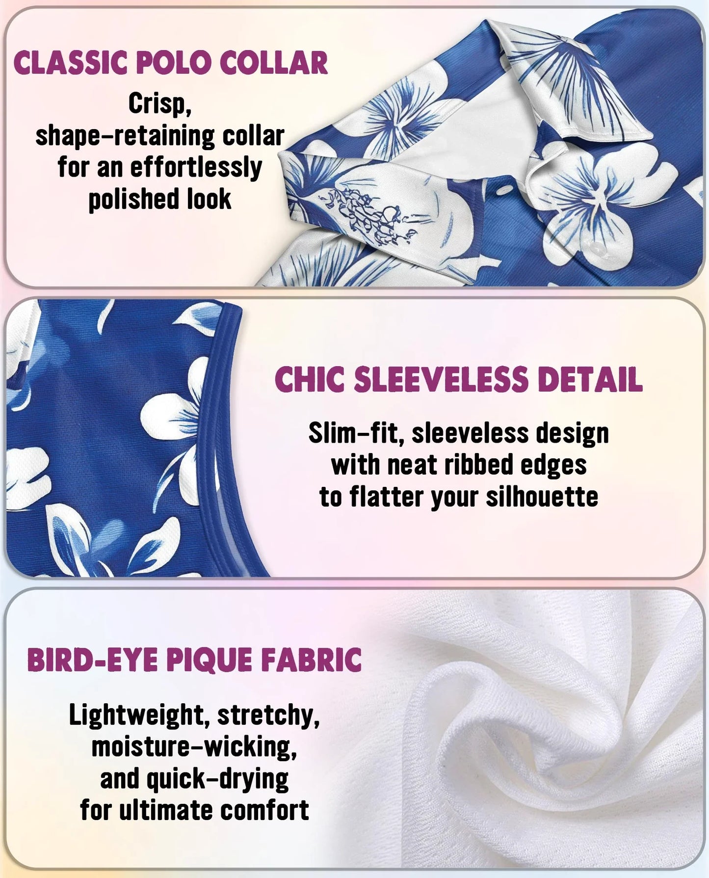 Tropical Hibiscus Blue Sleeveless Polo Shirt for Women | Azhawaiian