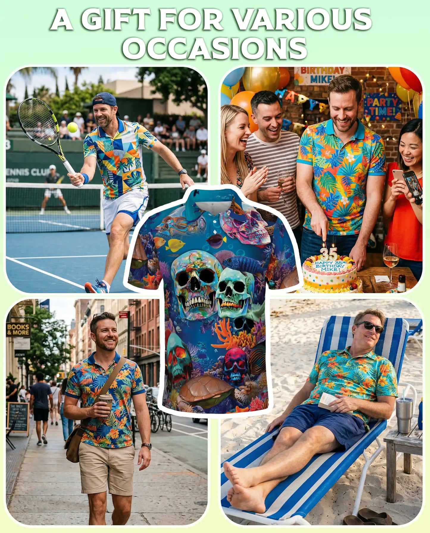 Ocean Skull 3D Polo Shirt for Men, Underwater Gothic Sea Style | Azhawaiian