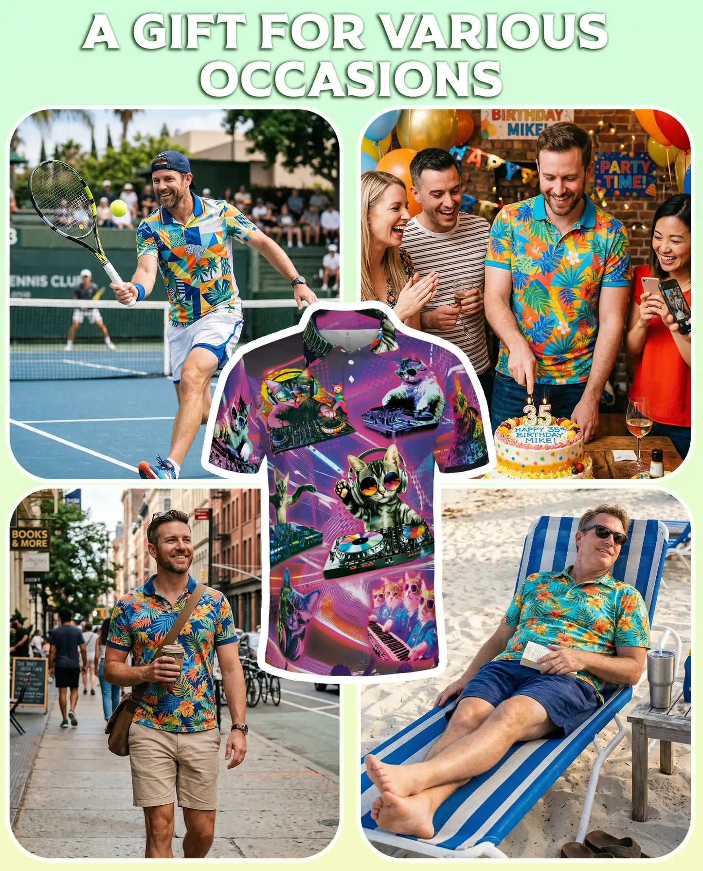 DJ Cat Party Polo Shirt-Neon Music Festival Funny Cat DJ Design | Azhawaiian