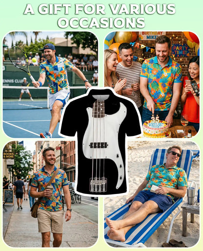 Bass Guitar 3D Polo Shirt for Men, Musician Rock Band Style | Azhawaiian
