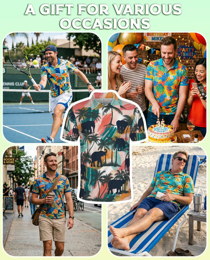Elephant Tropical Polo Shirt, Sunset Jungle Print | Azhawaiian
