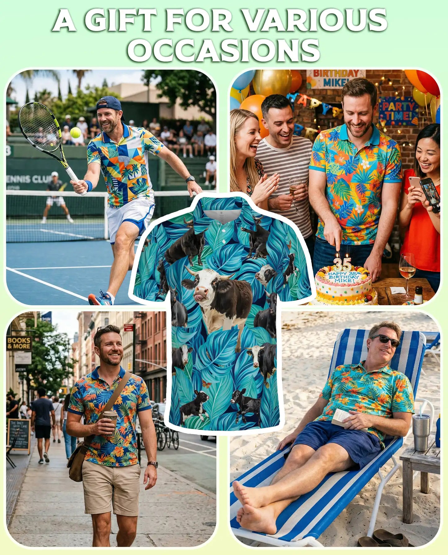 Cow Tropical 3D Polo Shirt for Men, Funny Farm Animal Leaf Style | Azhawaiian