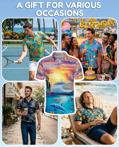 Tropical Cruise Ship Polo Shirt, Ocean Sunset Vacation Style | Azhawaiian