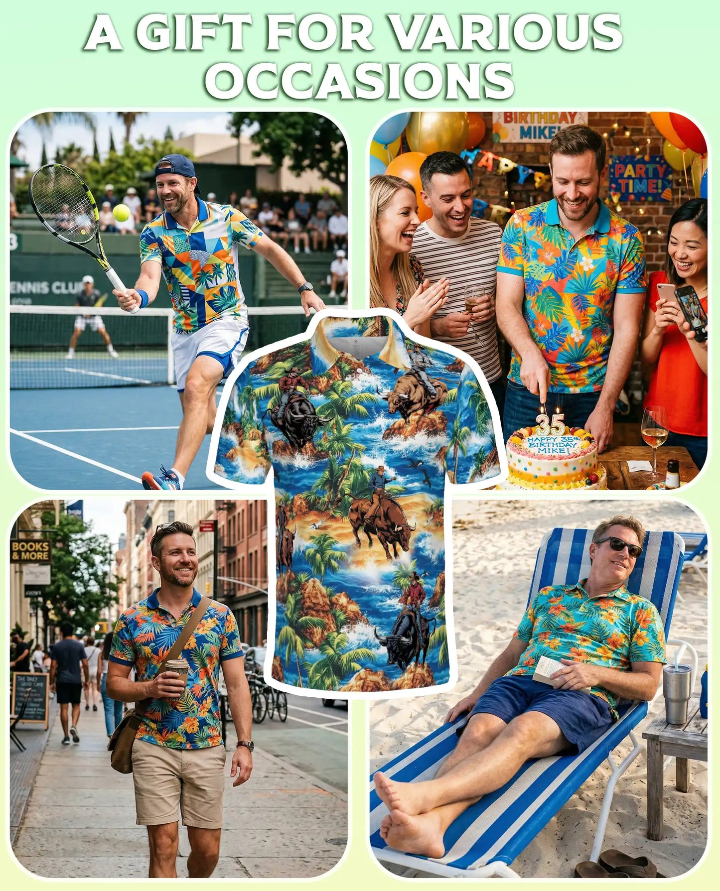 Cowboy Bull Riding 3D Polo Shirt for Men, Tropical Western Rodeo Style | Azhawaiian