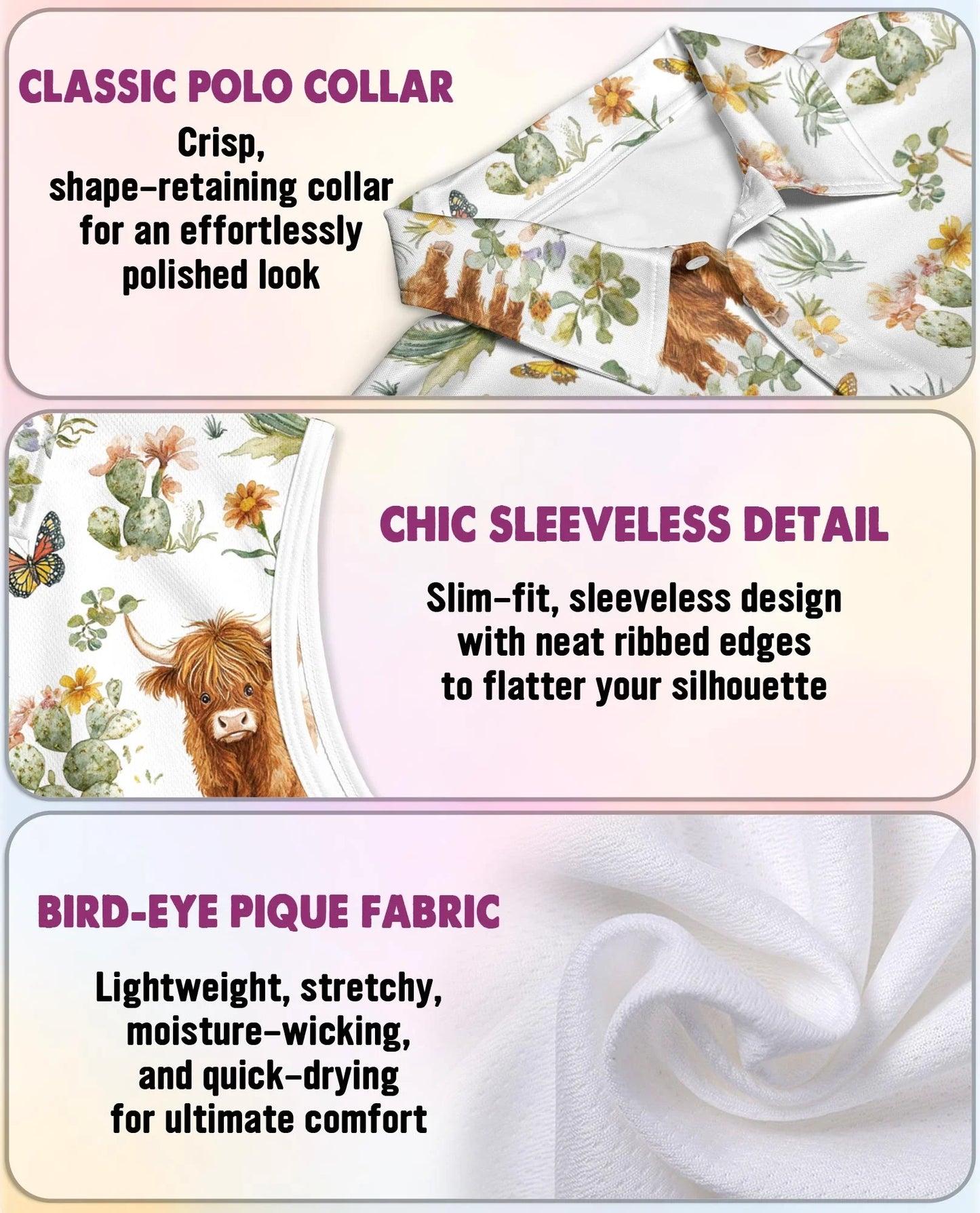 Cute Highland Cattle Sleeveless Polo Shirt for Women | Azhawaiian