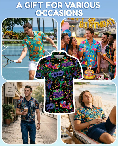 Neon Mardi Gras Carnival Polo Shirt-Masquerade Festival Design | Azhawaiian