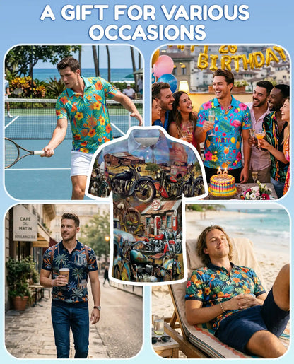 Vintage Motorcycle Garage Polo Shirt for Men - Classic Bike Rider Retro | Azhawaiian
