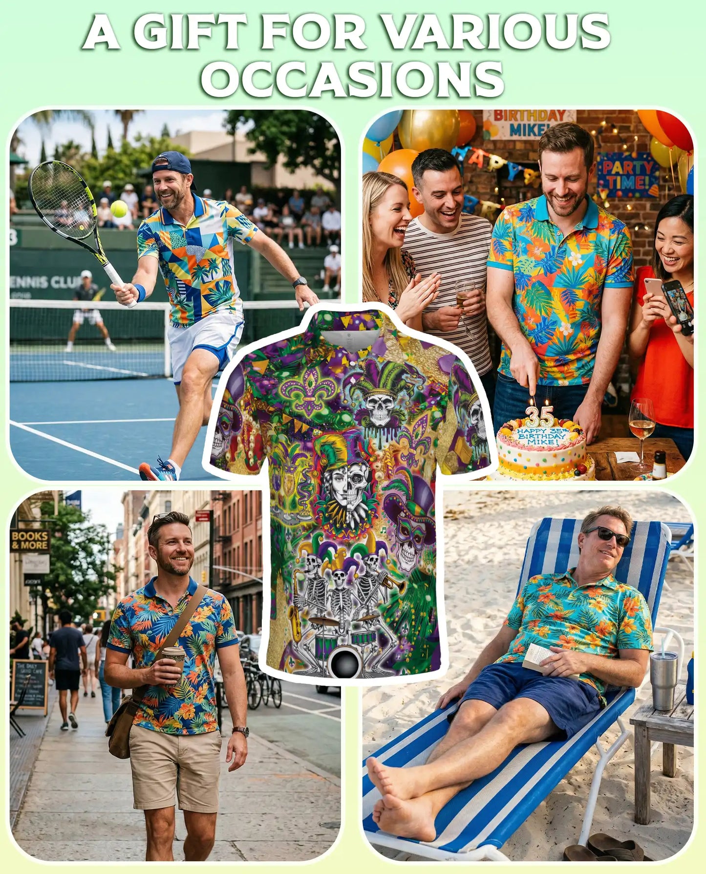 Mardi Gras Skull Jester Hawaiian Polo Shirt | Azhawaiian
