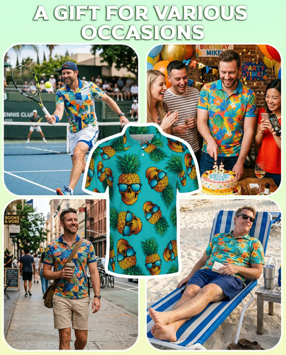 Skull Pineapple Polo Shirt, Tropical Island Print | Azhawaiian