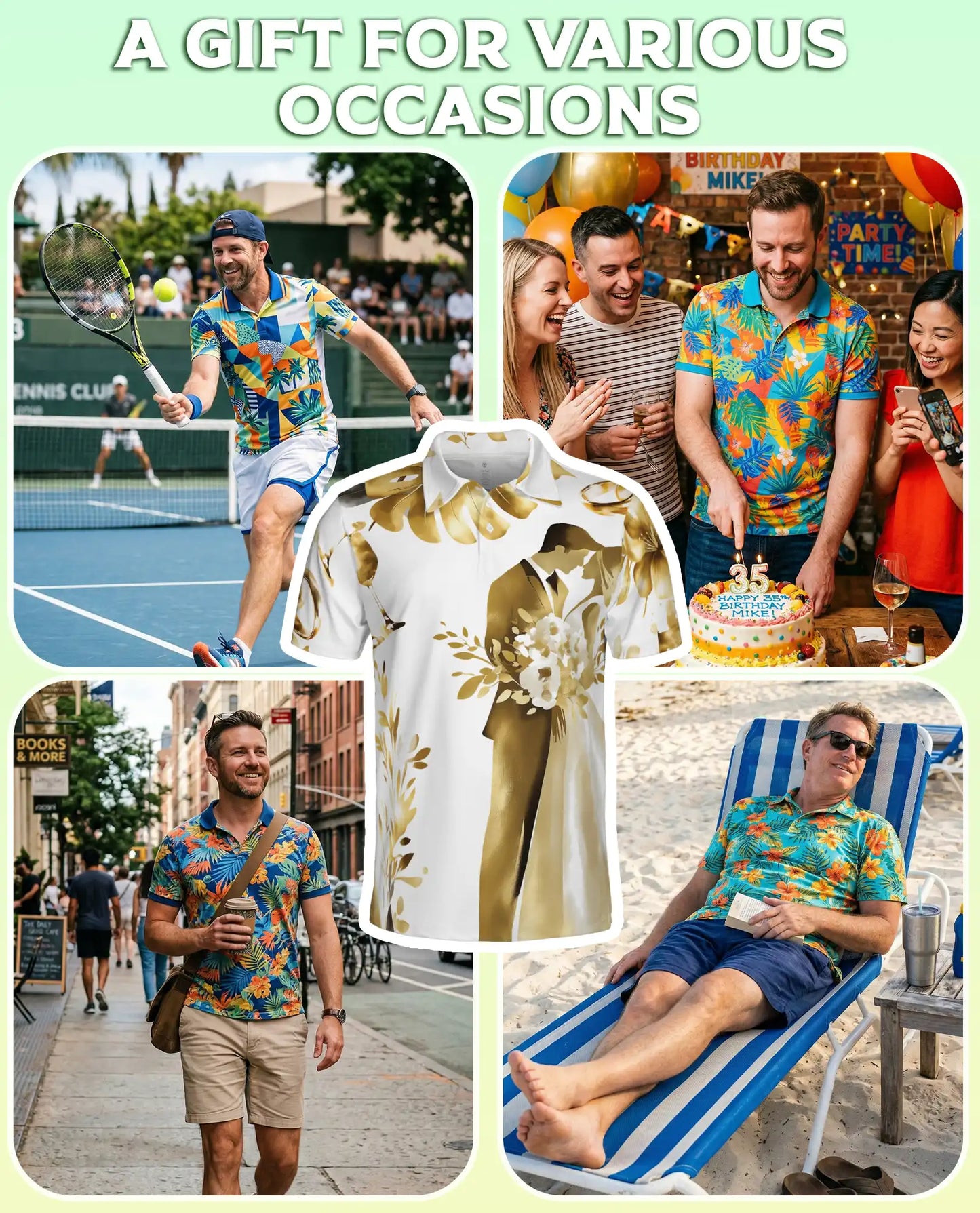 Golden Wedding Couple Polo Shirt For Men-  Bride Groom Print | Azhawaiian