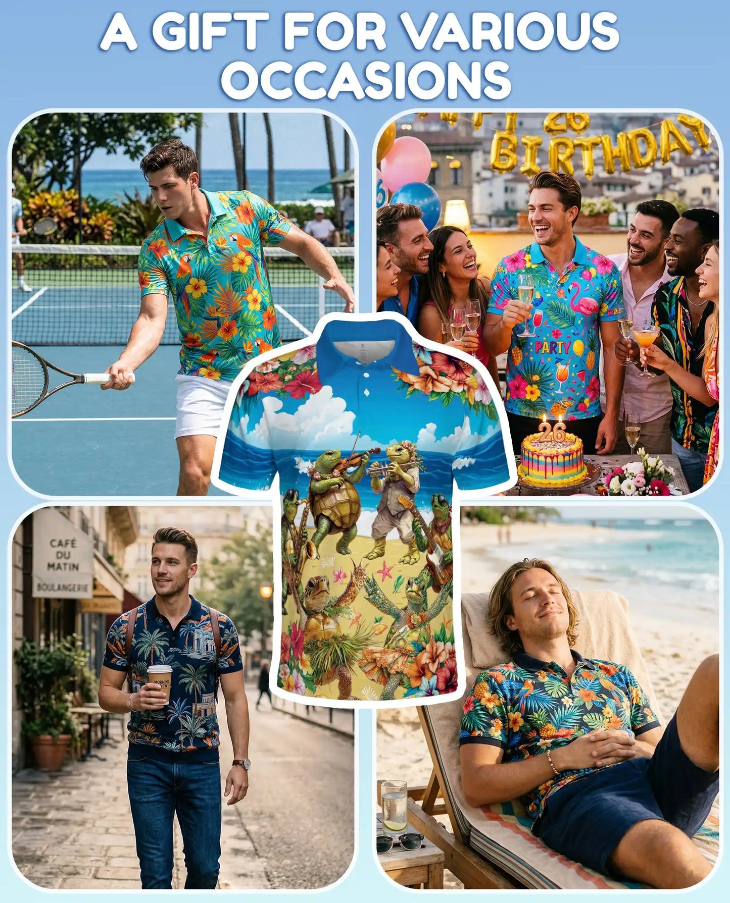 Turtle Beach Band Polo Shirt, Tropical Music Style | Azhawaiian