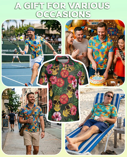 Skull Pineapple Polo Shirt, Tropical Gothic Style | Azhawaiian