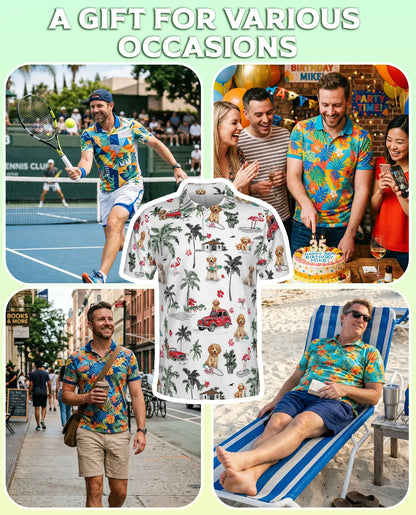 Tropical Puppy Beach 3D Polo Shirt for Men, Cute Summer Dog Island Style | Azhawaiian