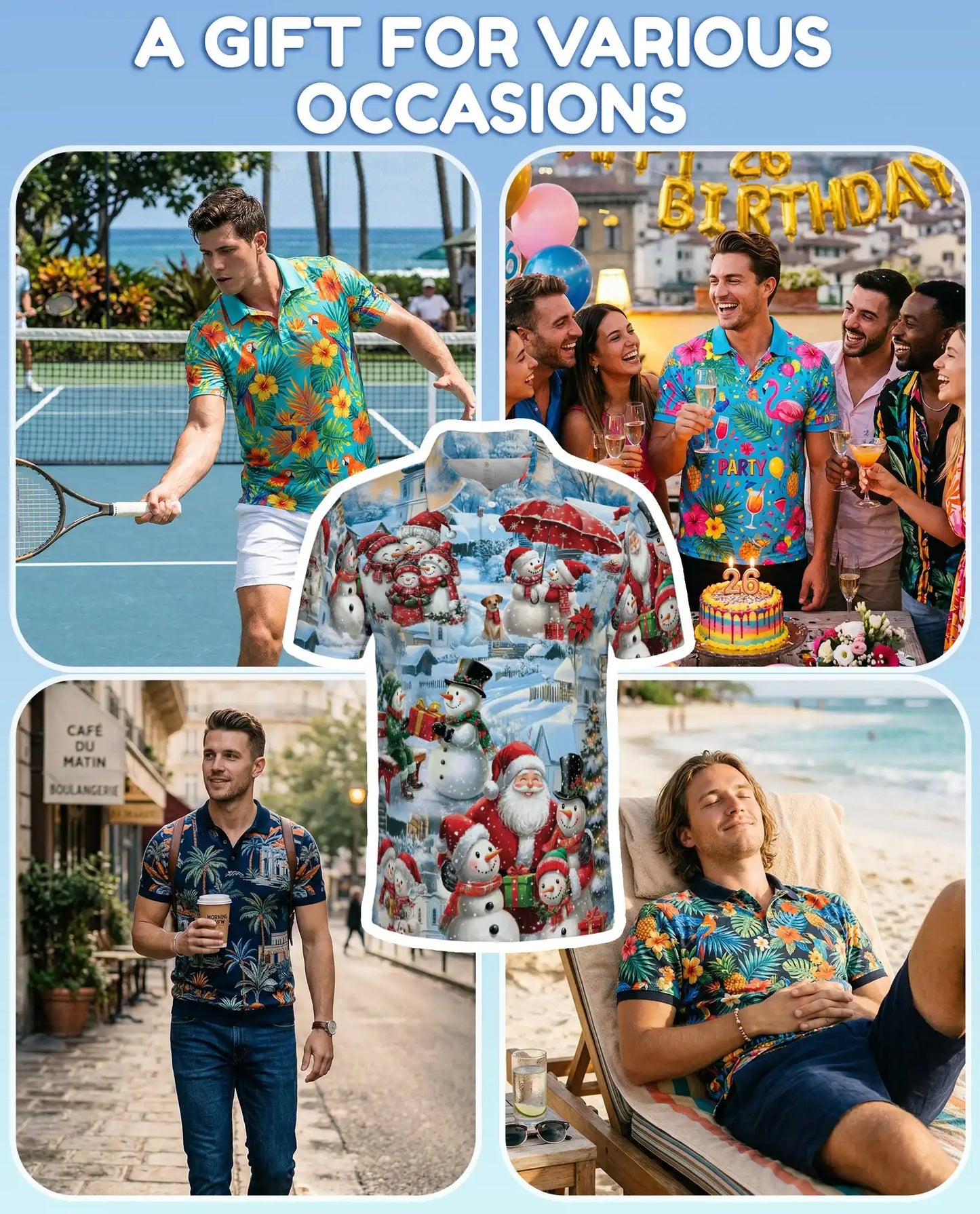 Snowman Christmas Polo Shirt, Winter Holiday Print | Azhawaiian