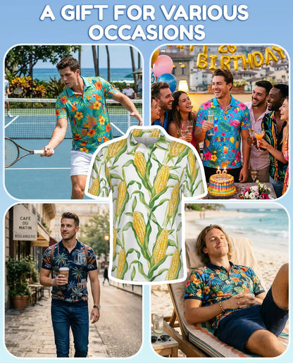 Corn Polo Shirt - Sweet Corn Farm Harvest Botanical Design | Azhawaiian