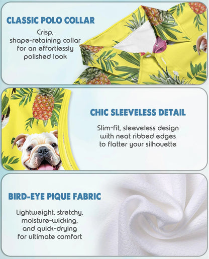 English Bulldog Tropical Sleeveless Polo Shirt for Women | Azhawaiian