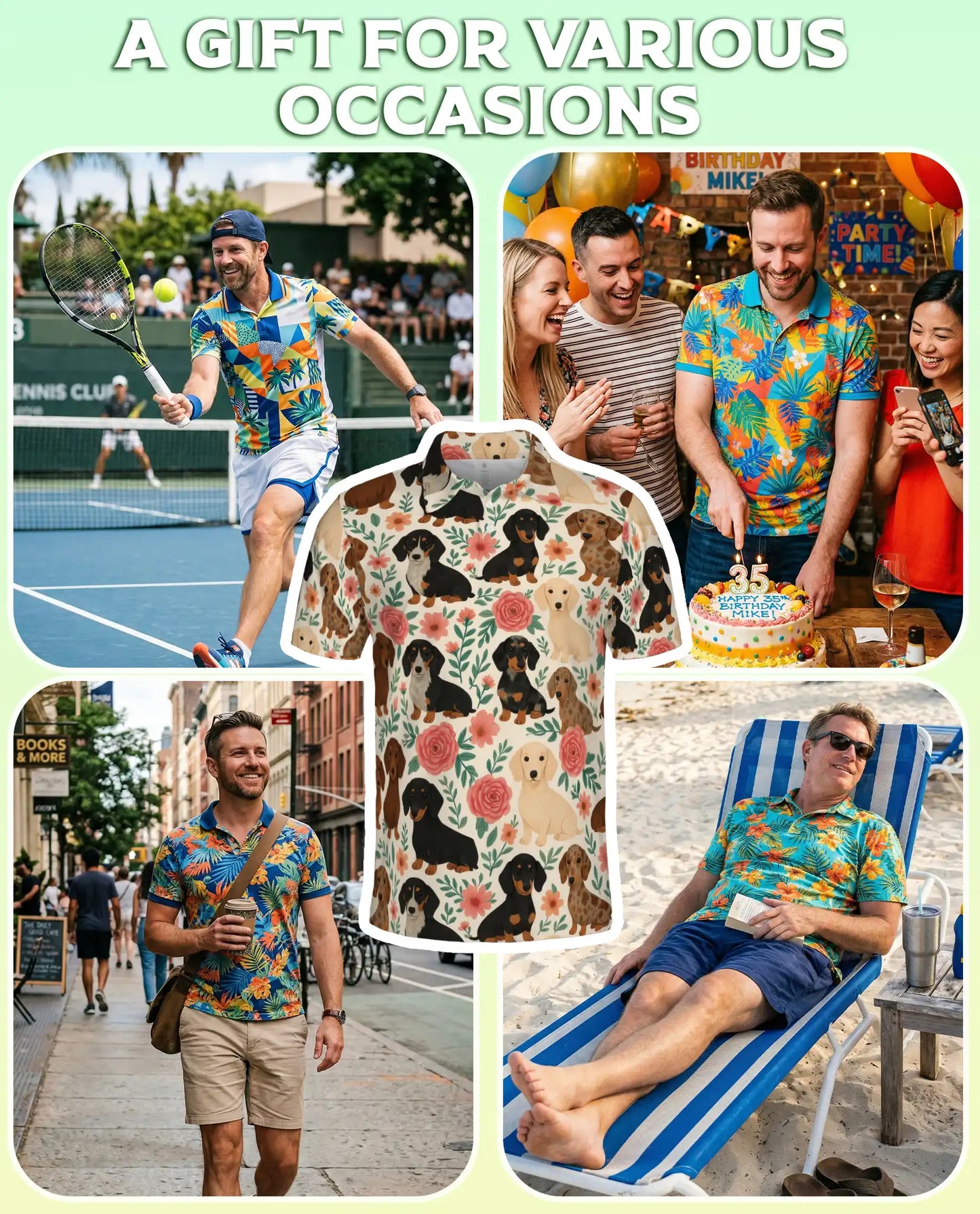 Dachshund Dog Pattern Polo Shirt for Men, Cute Pet Tropical Style | Azhawaiian