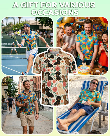 Dachshund Dog Pattern Polo Shirt for Men, Cute Pet Tropical Style | Azhawaiian