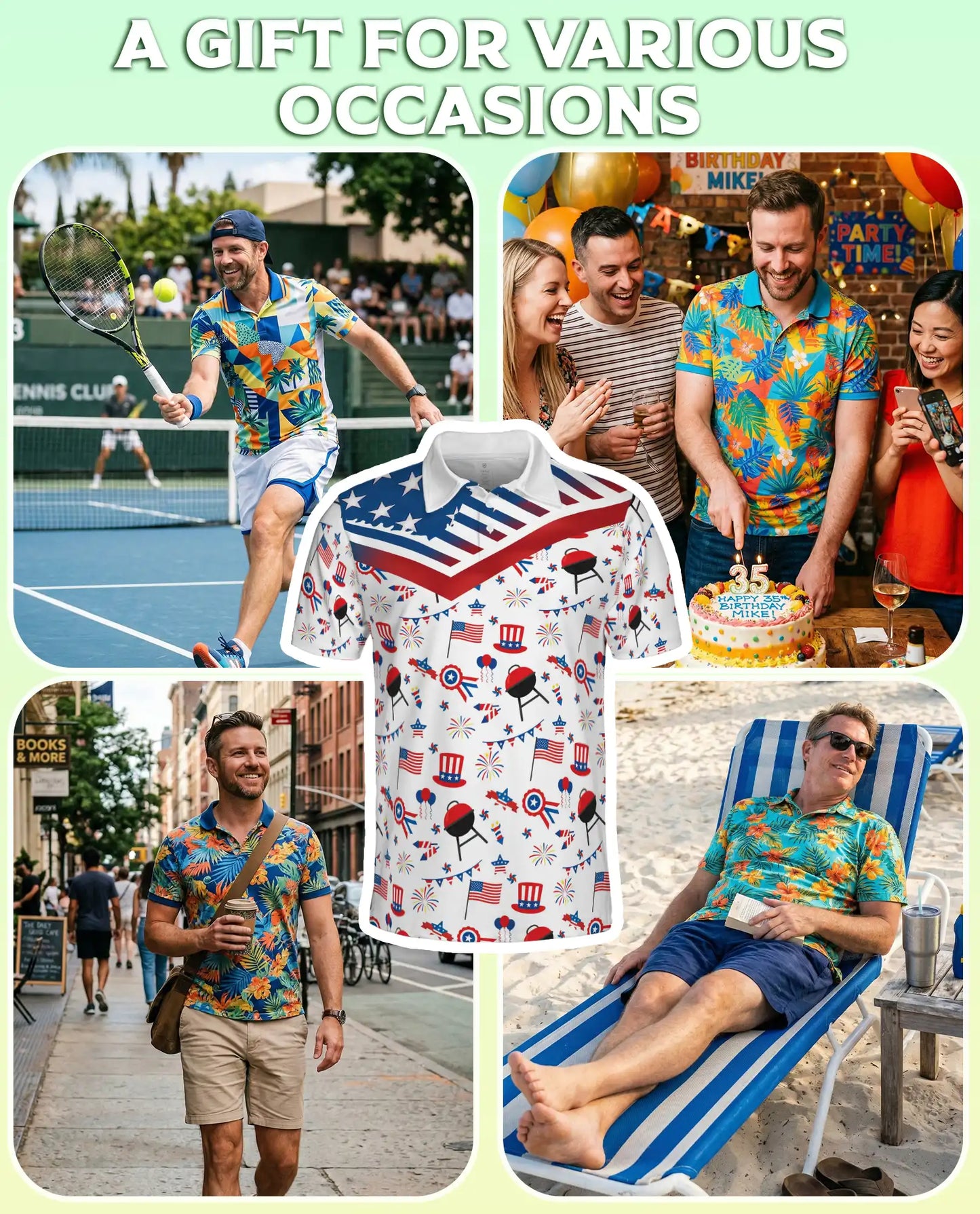 4th of July BBQ Hawaiian Polo Shirt for Men Patriotic American Flag Cookout Party Shirt | Azhawaiian